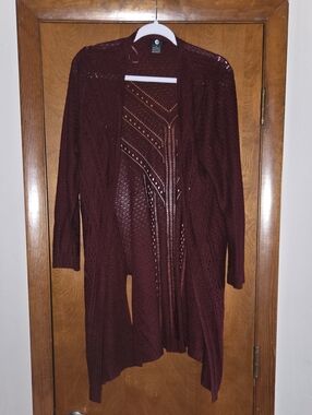 Open-Front Burgundy Women's Knit Cardigan Sweater